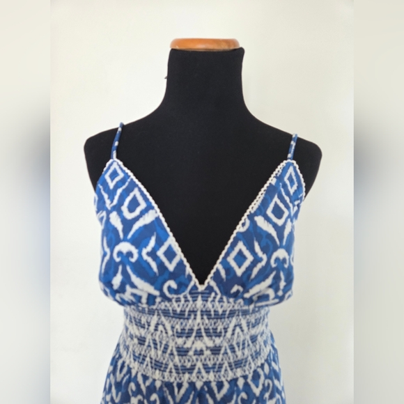 🆕️ House Of Harlow 1960 Blue Patterned Tiered Maxi Dress Size M - Picture 4 of 8